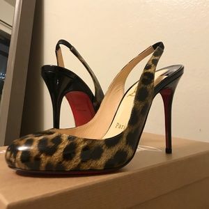 Louboutin Fifi Sling Leopard Patent Leather Pumps